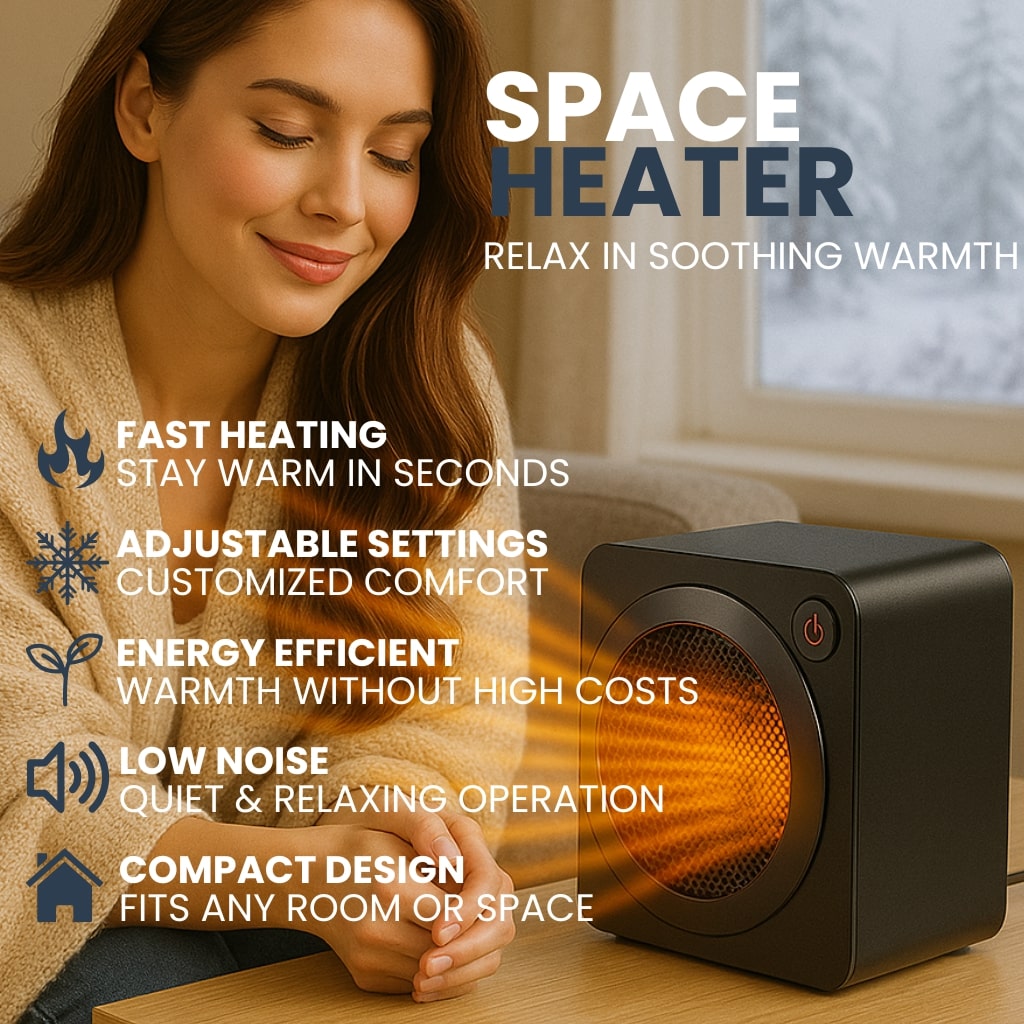Mini Space Heater - Portable Electric Desk Heater with PTC Ceramic, Quiet & Safe