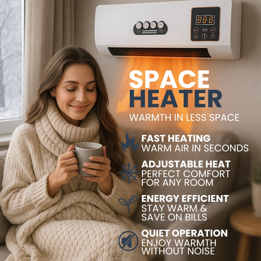 Wall Mounted Space Heater - 2-in-1 Electric Heater Fan with Timer & Digital Display
