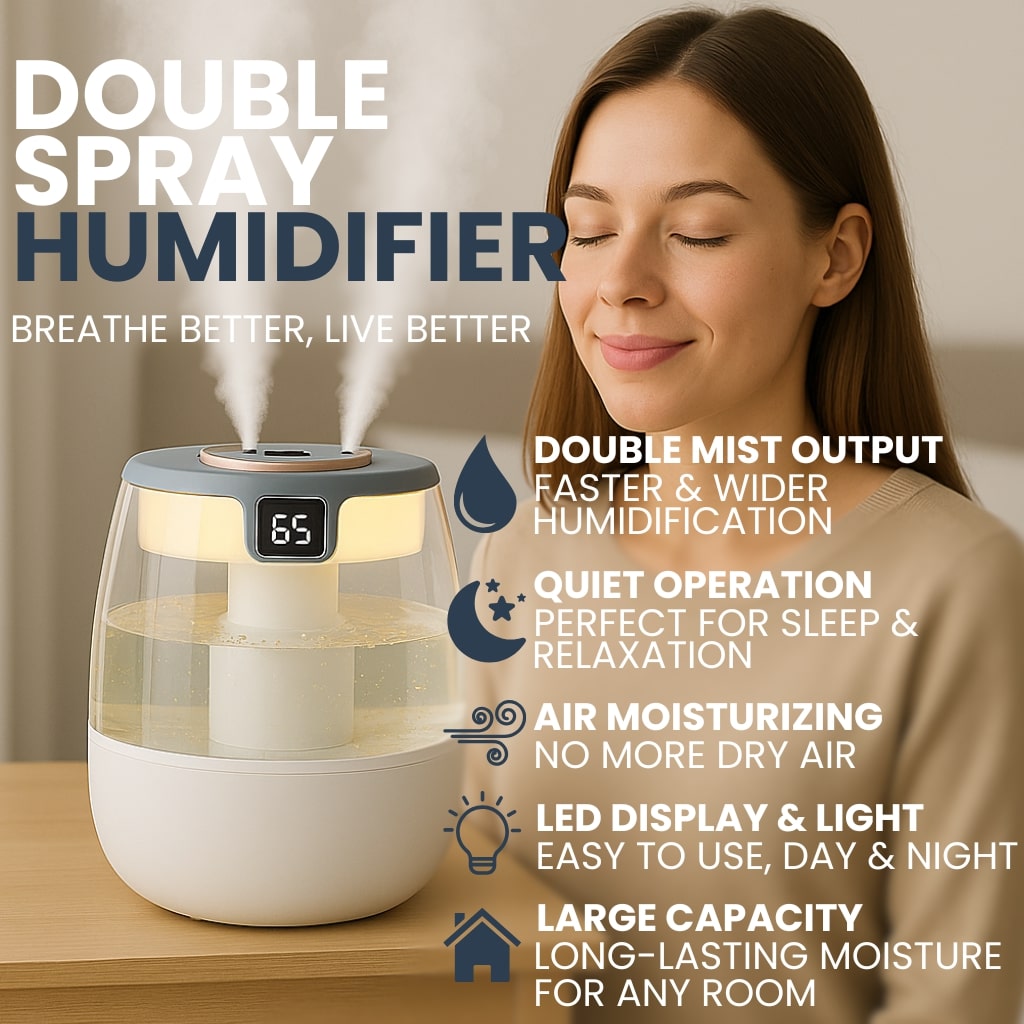 Cool Mist Humidifier - USB Portable Air Moisturizer with LED Display
