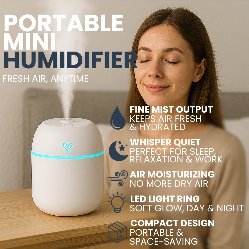 Portable Color Humidifier with 7-Color LED Light, USB Powered, Quiet Nano Mist for Bedroom, Office, Travel
