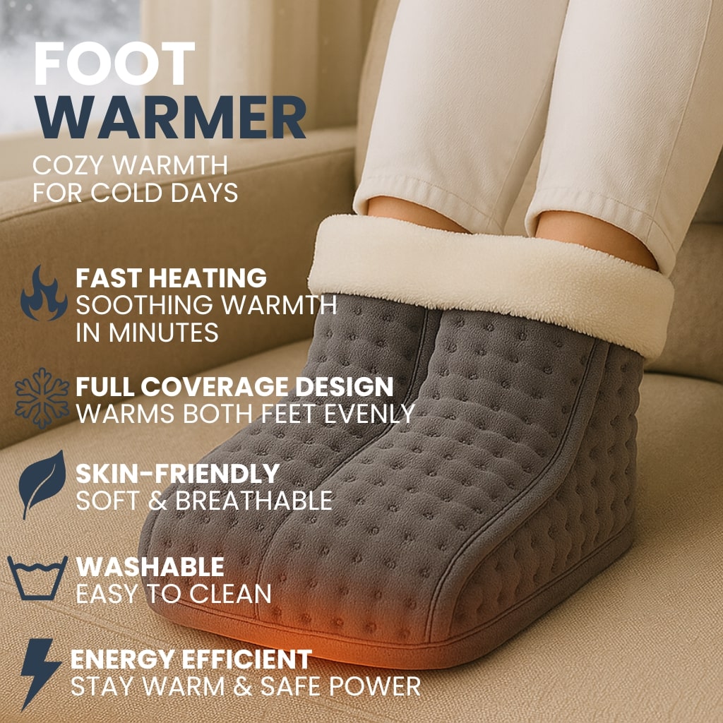 Electric Foot Warmer - 6 Heat Settings, Plush Washable Lining & Auto Shut-Off