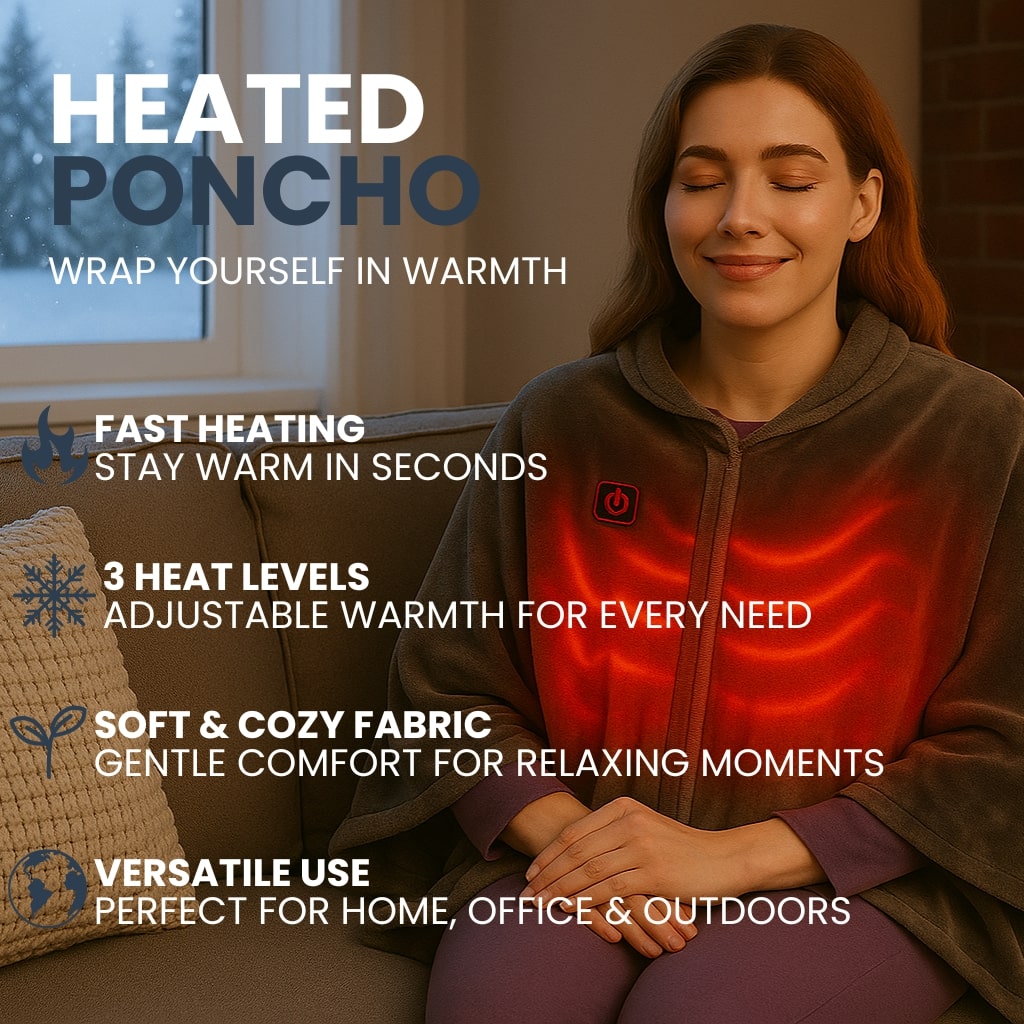 USB Heated Poncho Blanket - Fleece Electric Throw with 3 Heat Levels, Portable Body Warmer