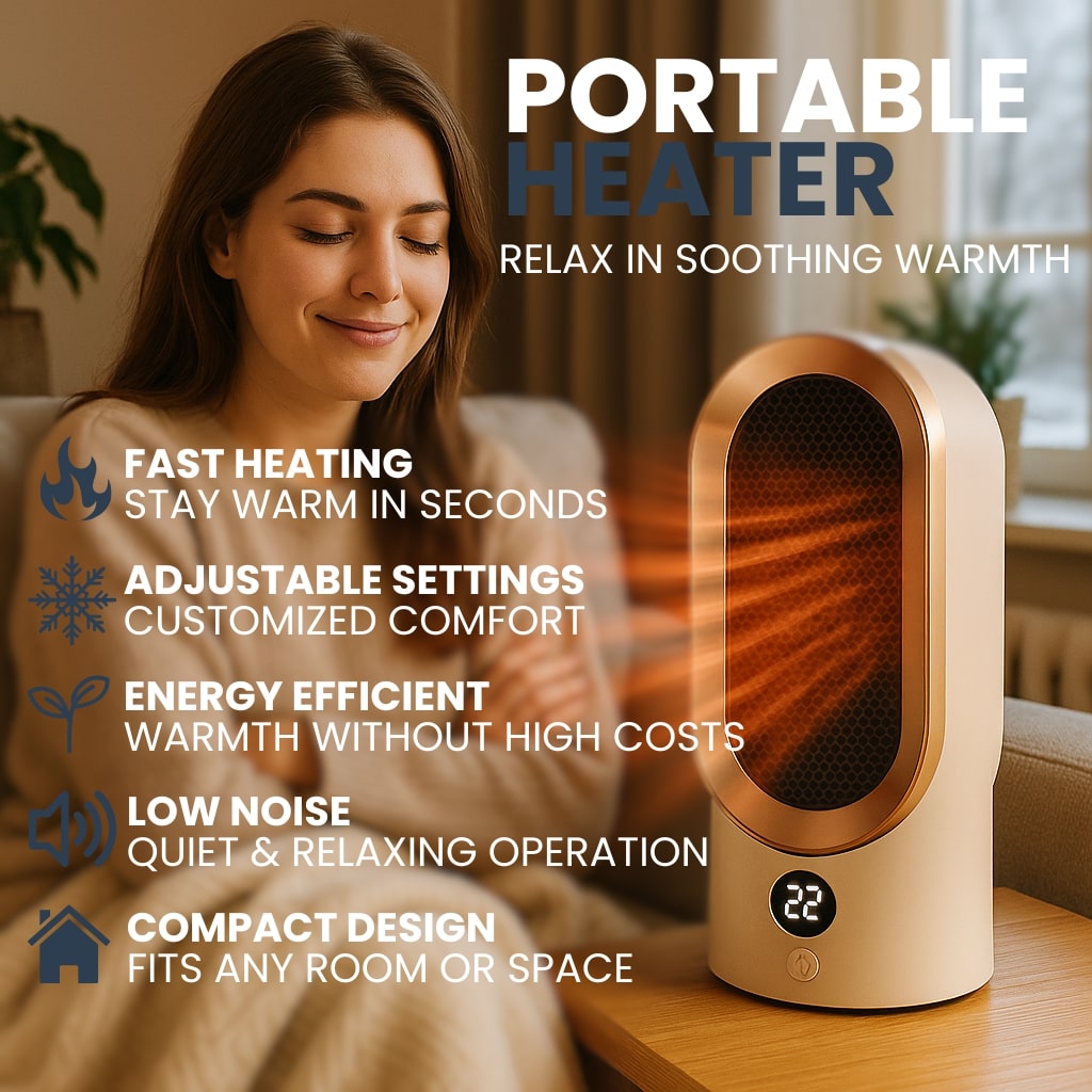Space Heater - Electric Tower Heater with PTC Heating, Portable & Quiet for Home