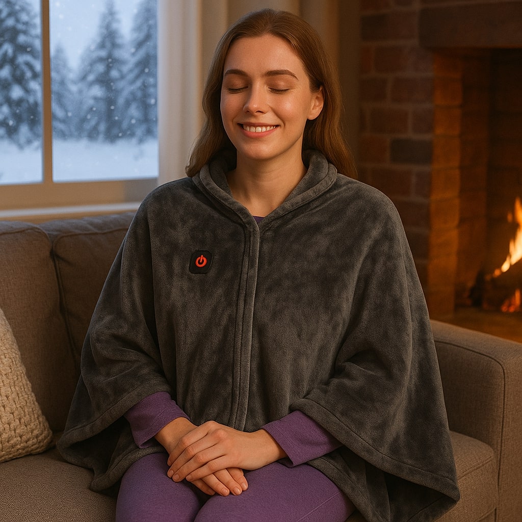 USB Heated Poncho Blanket - Fleece Electric Throw with 3 Heat Levels, Portable Body Warmer