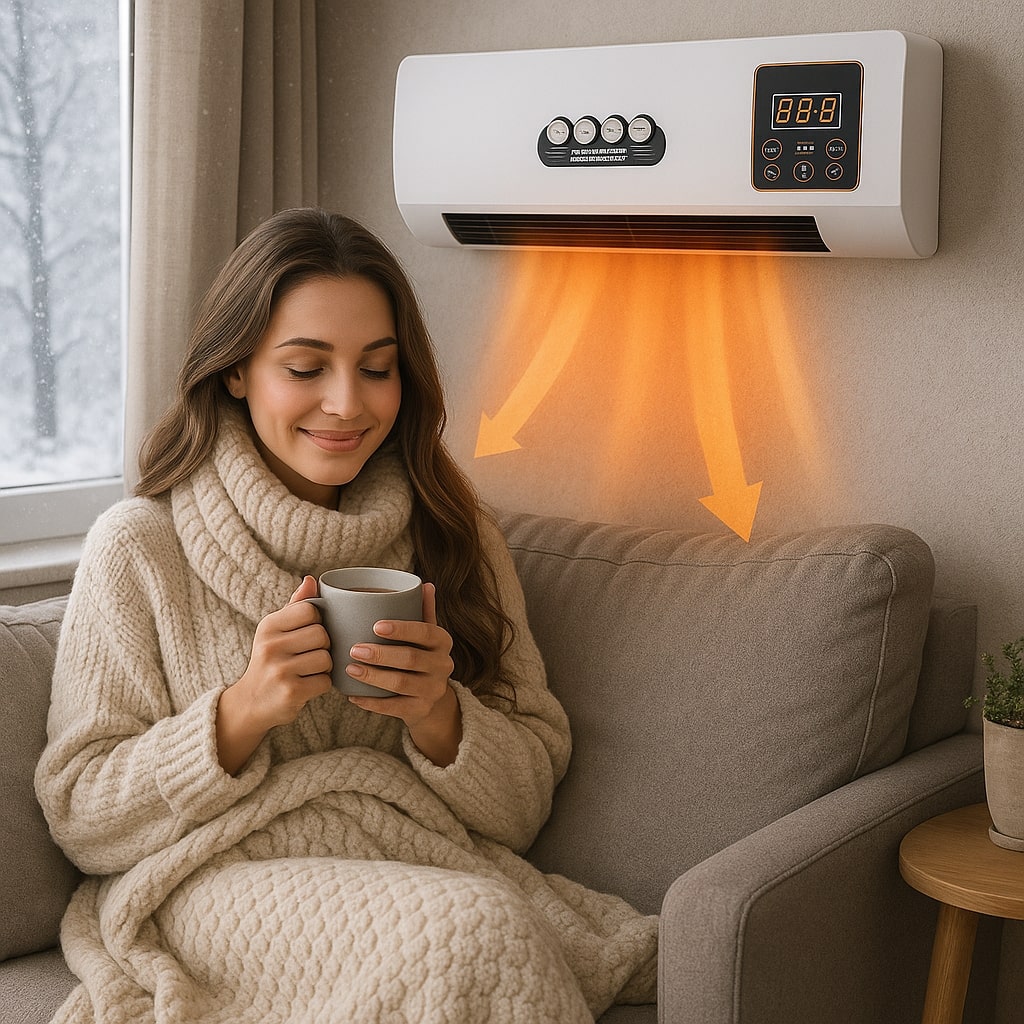 Wall Mounted Space Heater - 2-in-1 Electric Heater Fan with Timer & Digital Display