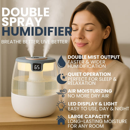 Cool Mist Humidifier - USB Portable Air Moisturizer with LED Display