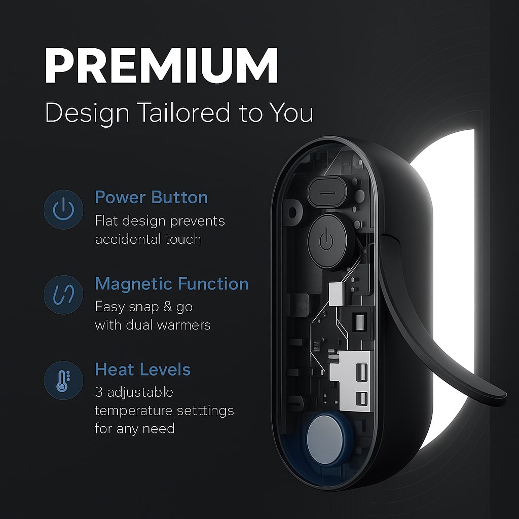 Magnetic Rechargeable Hand Warmers - 6000mAh, 3 Heat Levels for Cold Hands