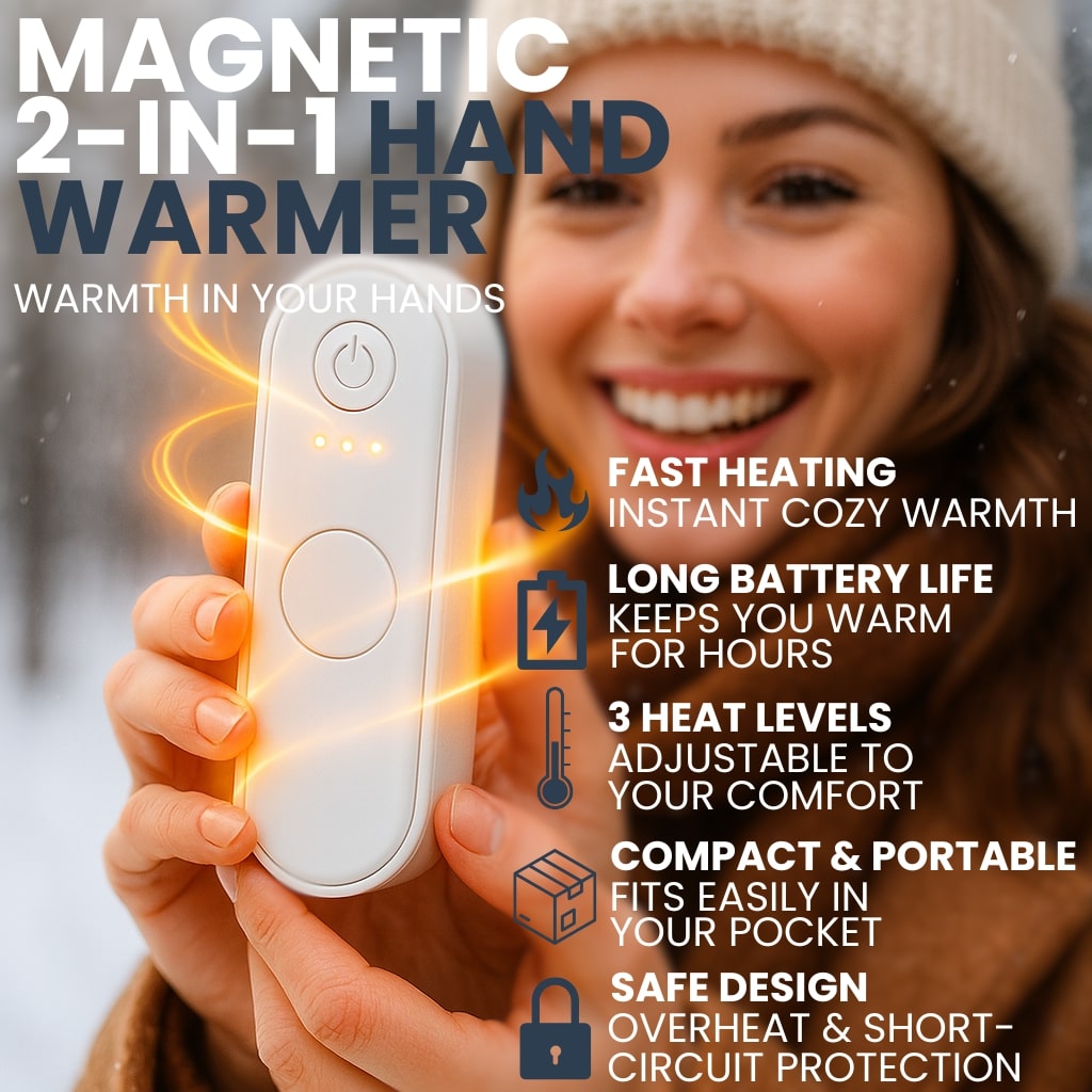 Magnetic Rechargeable Hand Warmers - 6000mAh, 3 Heat Levels for Cold Hands