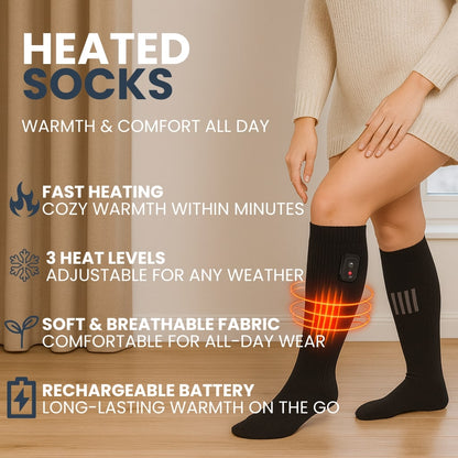 Rechargeable Heated Socks with 3 Heat Levels - Keep Feet Warm in Winter